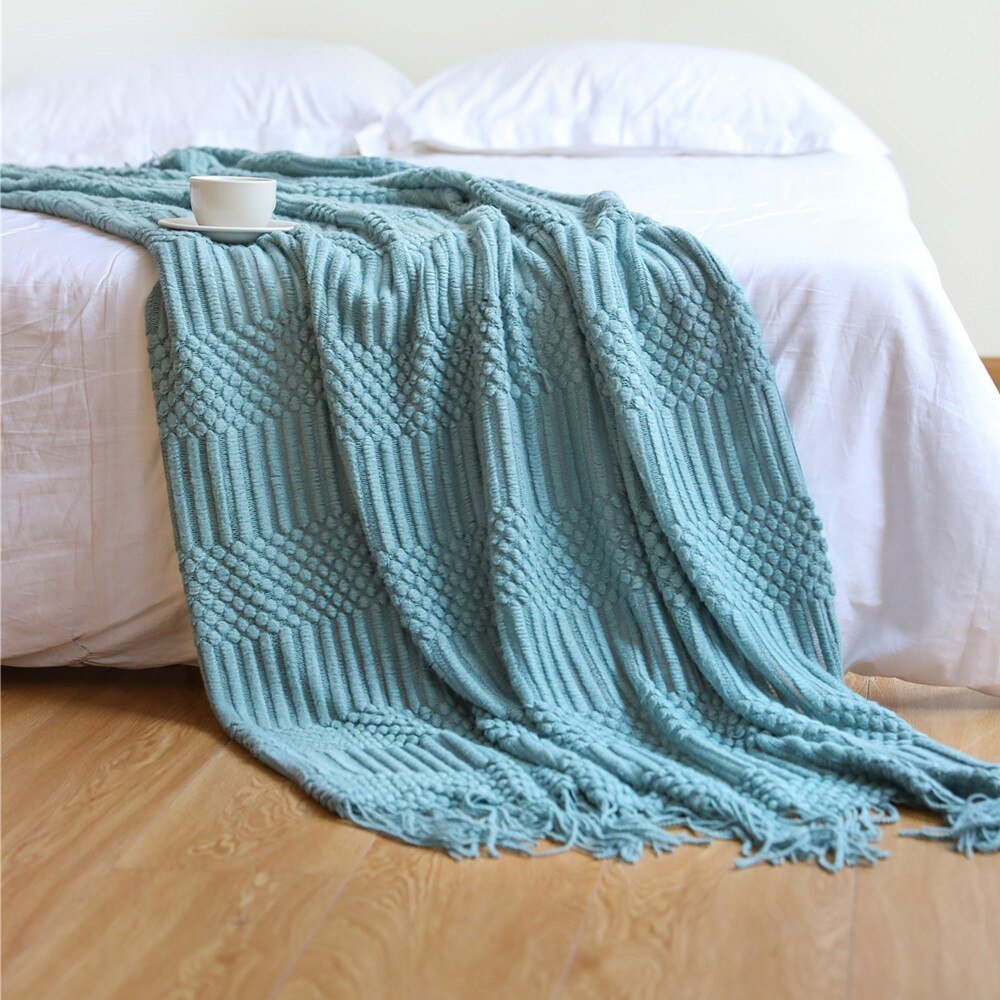 Knitted Throw Blanket Textured Cotton Weave with Tassels - Product detail 28