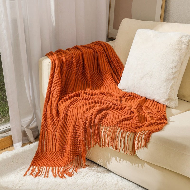 Knitted Throw Blanket Textured Cotton Weave with Tassels - Product detail 29