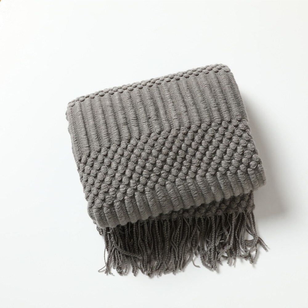 Knitted Throw Blanket Textured Cotton Weave with Tassels - Product detail 32