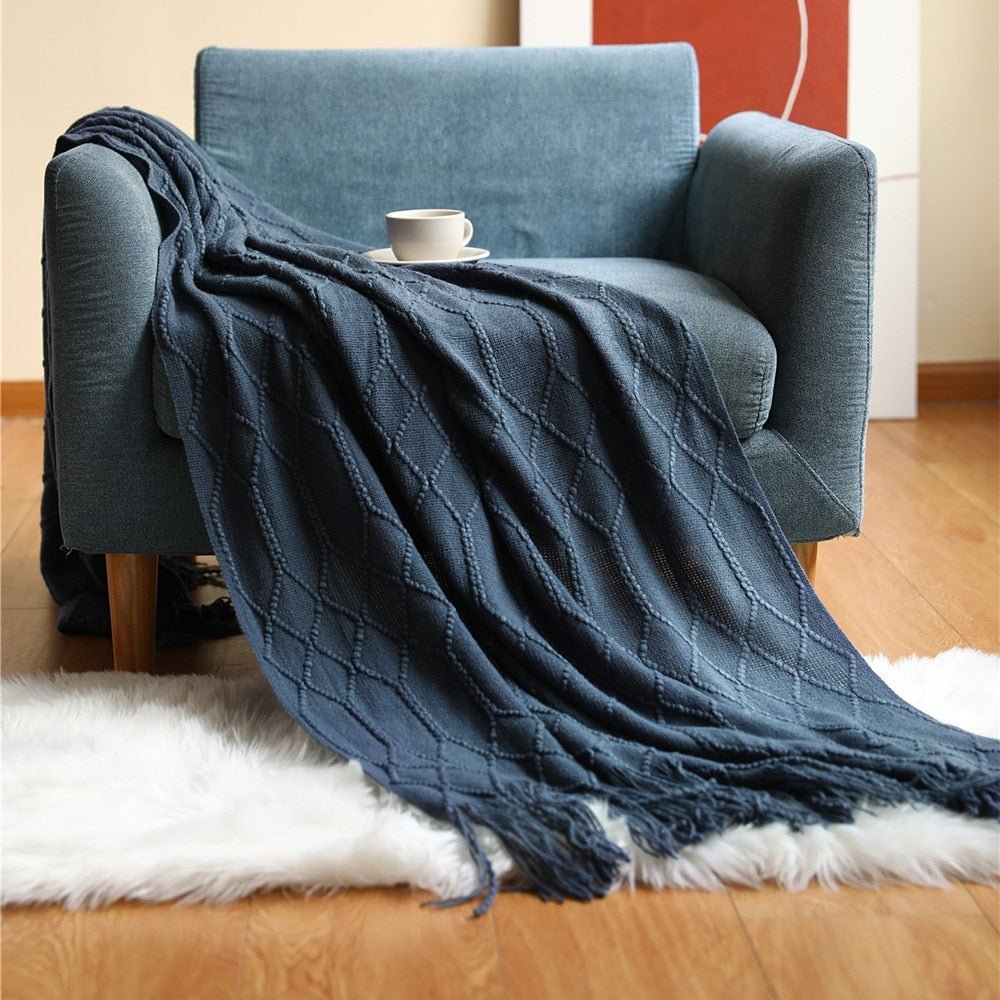 Knitted Throw Blanket Textured Cotton Weave with Tassels - Product detail 7