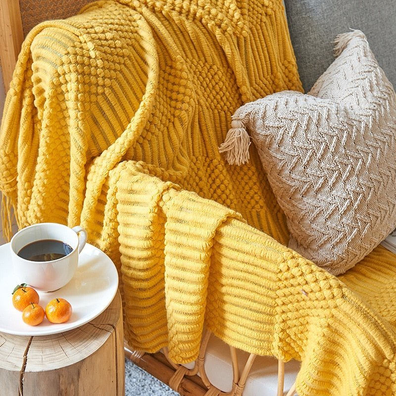 Knitted Throw Blanket Textured Cotton Weave with Tassels - Product detail 8