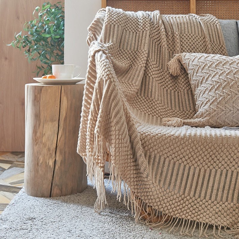 Knitted Throw Blanket Textured Cotton Weave with Tassels - Product detail 9