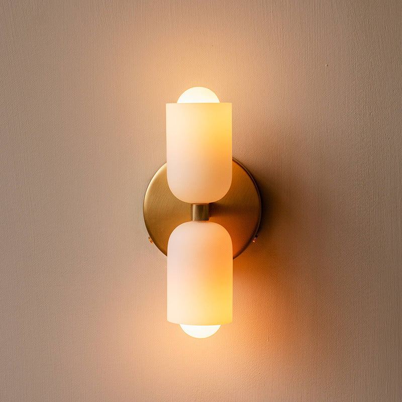 Nordic Wall Light Brass White Glass Double Sconce - Product example