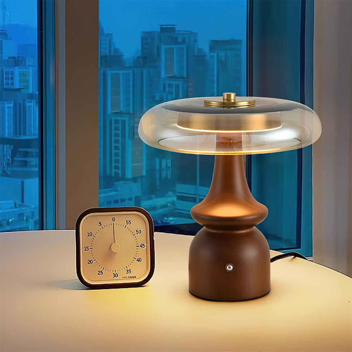Modern Accent Table Lamp Amber Glass Dome with Walnut Base - Product detail 18