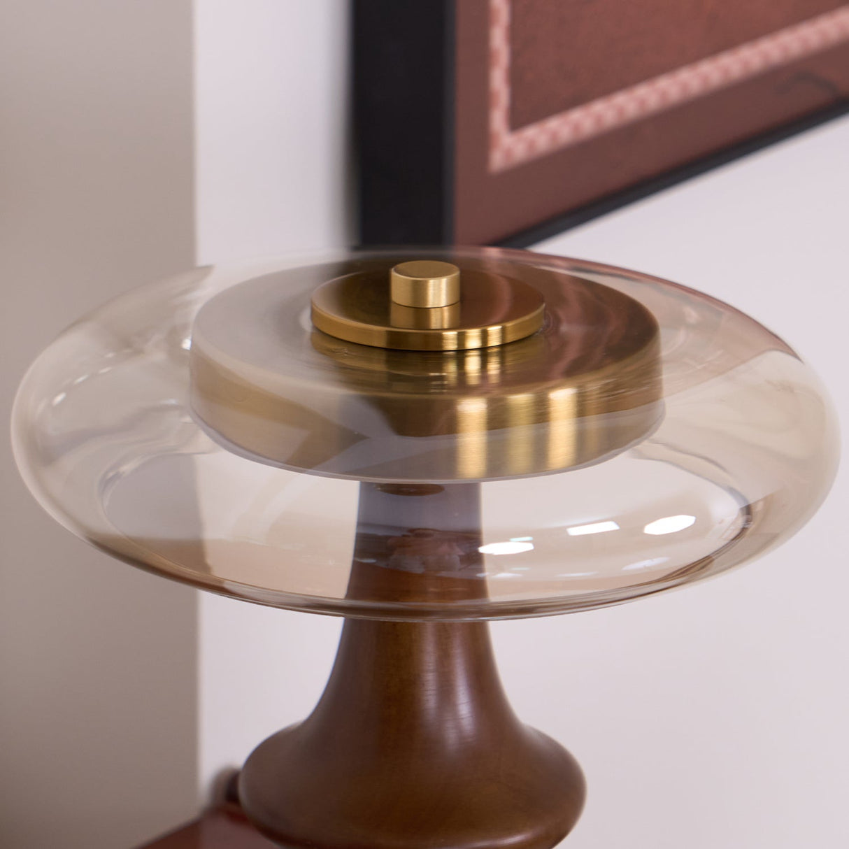 Modern Accent Table Lamp Amber Glass Dome with Walnut Base - Product detail 13