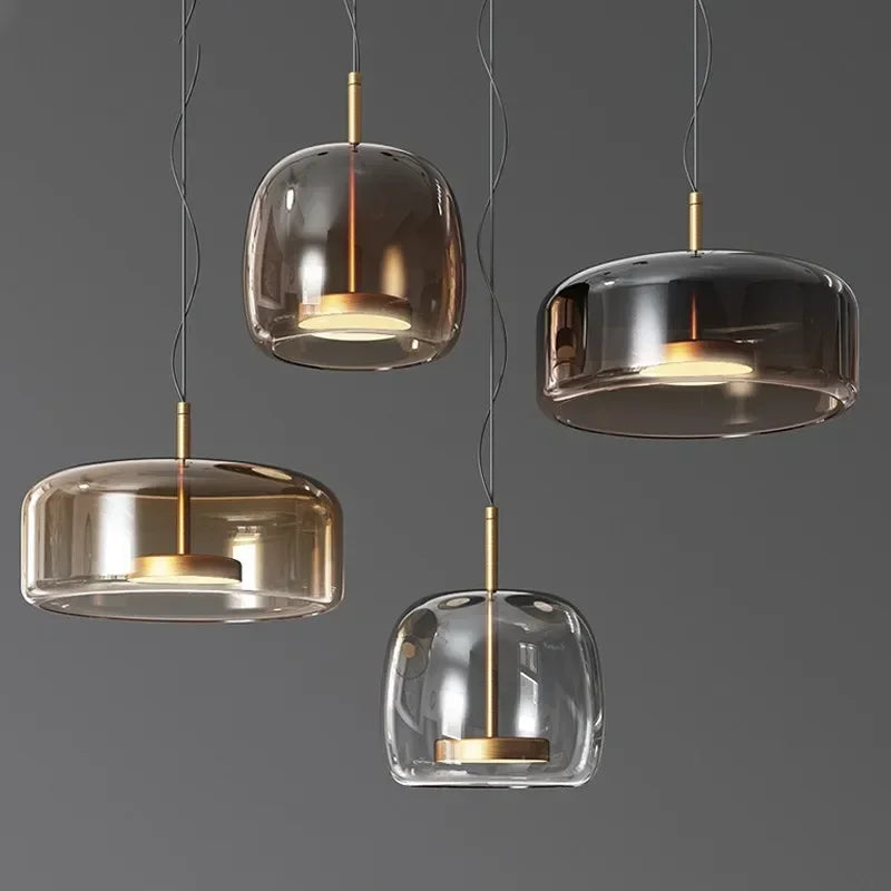 Modern Glass Pendant Light  Smoked Glass With Brass Accents - Product showcase