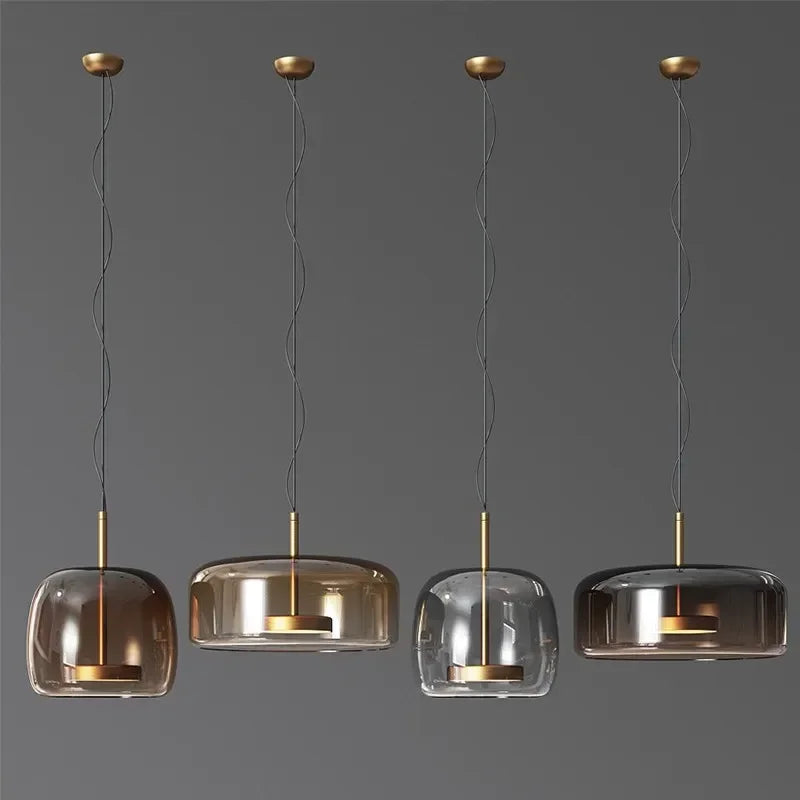 Modern Glass Pendant Light  Smoked Glass With Brass Accents - Detailed view