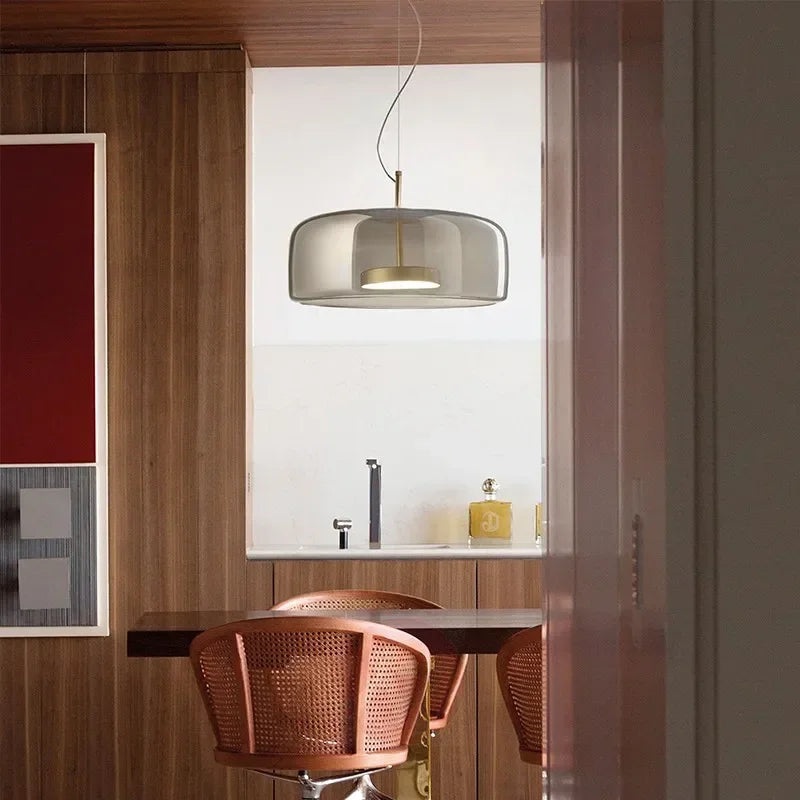 Modern Glass Pendant Light  Smoked Glass With Brass Accents - Product example