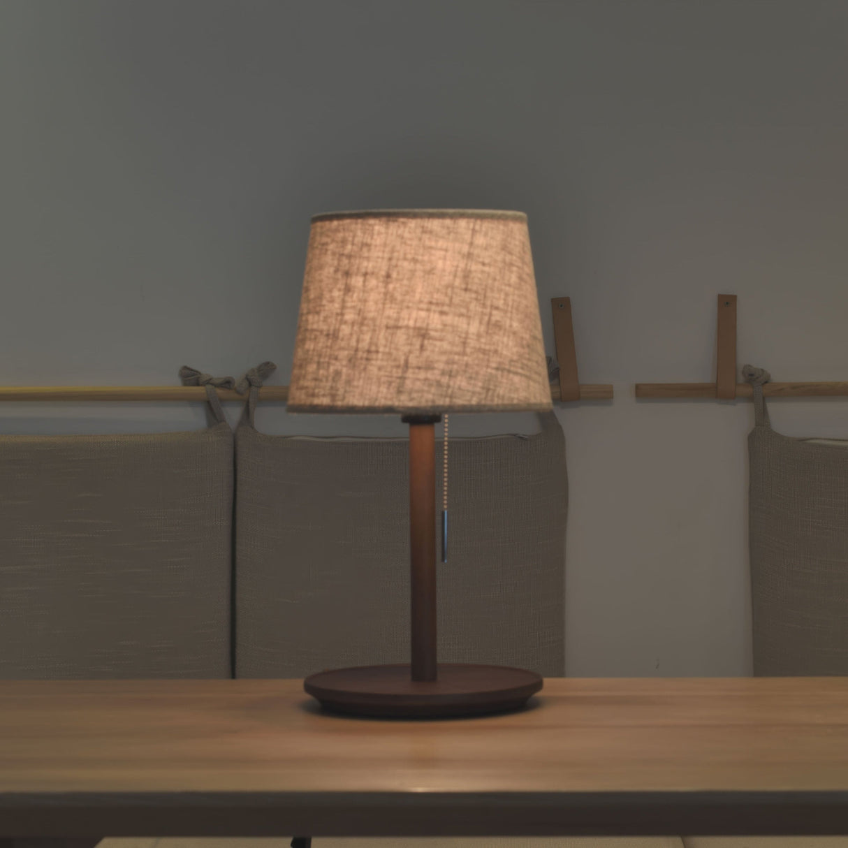 Mid Century Table Lamp  Walnut Wood Base with Linen Shade - Product detail 7