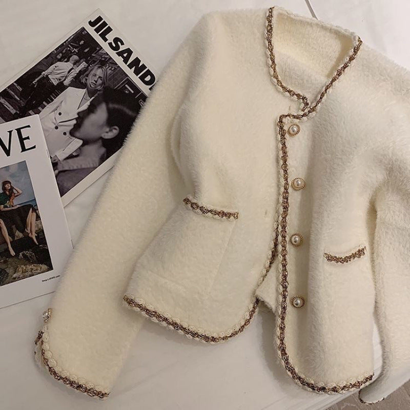 Classic Velvet Jacket Pearl Button Gold Trim Detail - Product detail 5