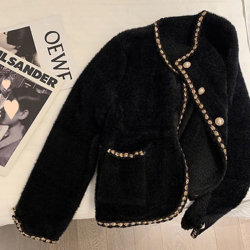 Classic Velvet Jacket Pearl Button Gold Trim Detail - Product detail 4