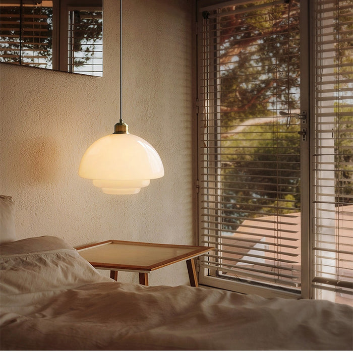 Glass Dome Pendant Light Tiered Ivory Shade with Brass Accent - Product detail 4