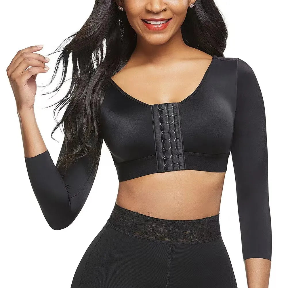 Compression Crop Top Shapewear Mid Sleeve Support Design - Product showcase