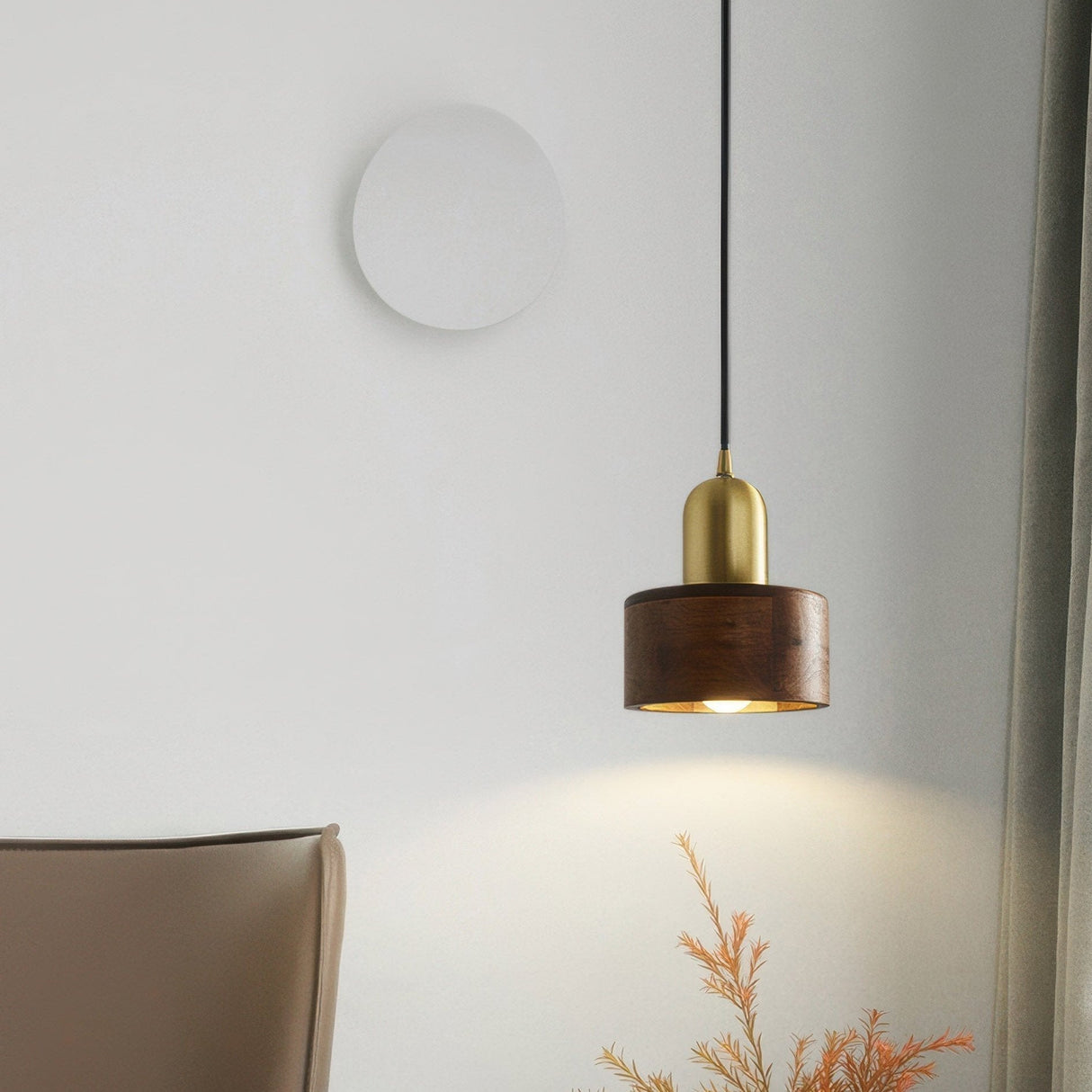 Modern Japanese Pendant Light Brass Black Cylinder Design - Product detail 7