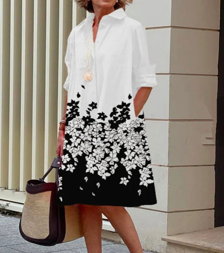 Artistic Cotton Shirt Dress Black Silhouette Print Design - Product detail 14
