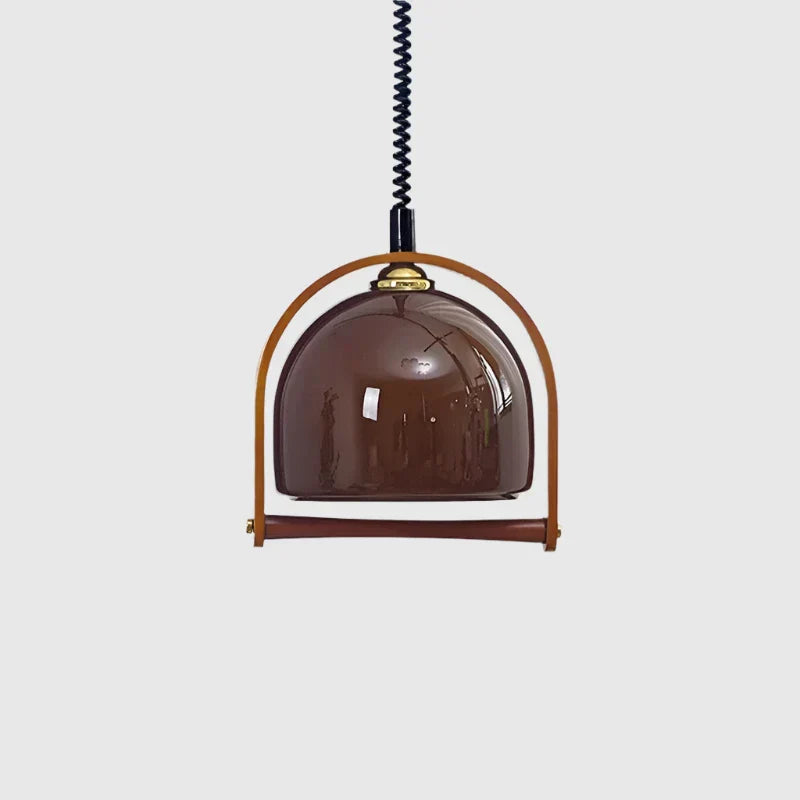 Bauhaus Pendant Light Glass Dome Wood Frame Design - Product showcase