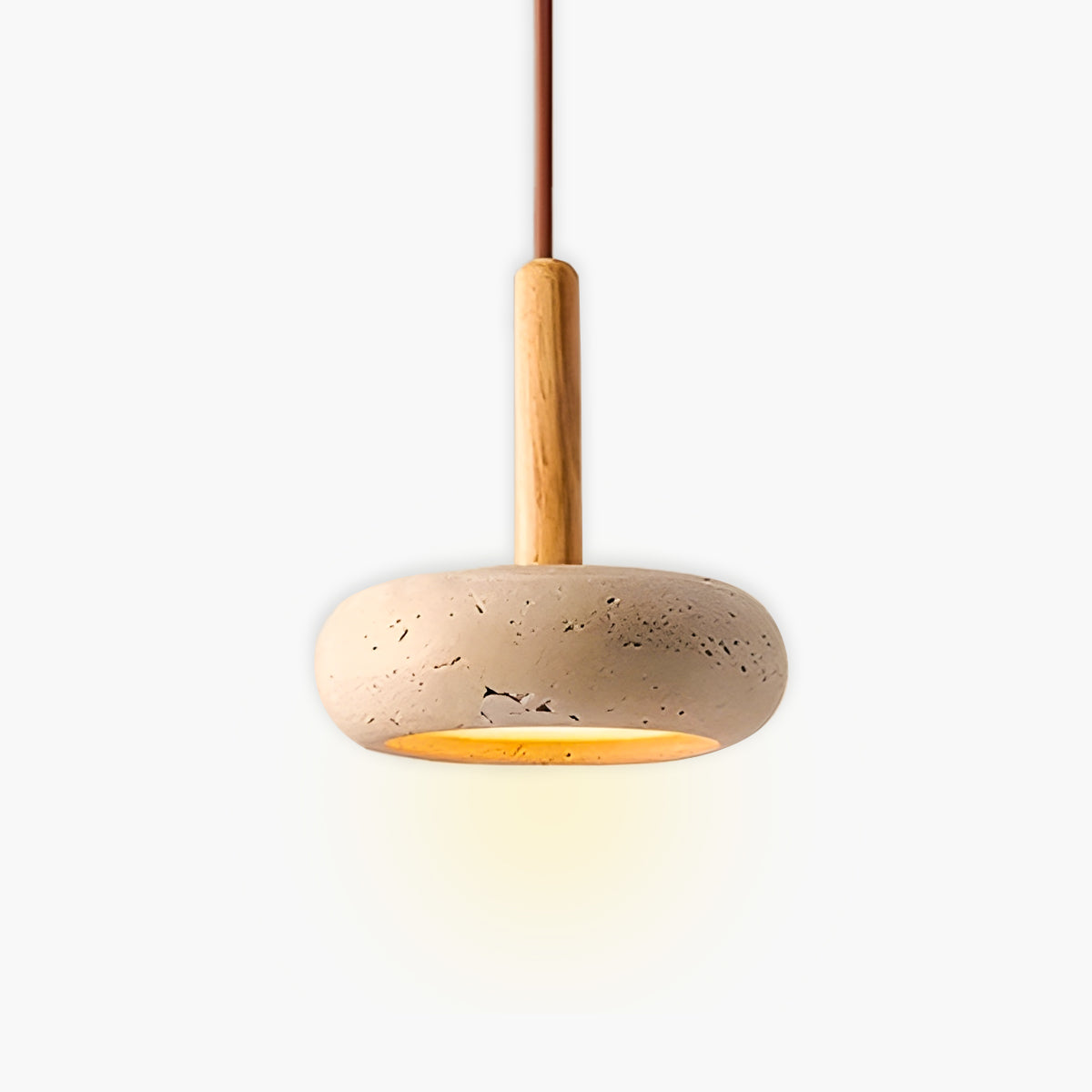 Natural Stone Pendant Light Yellow Travertine With Wood Accent - Product detail 13
