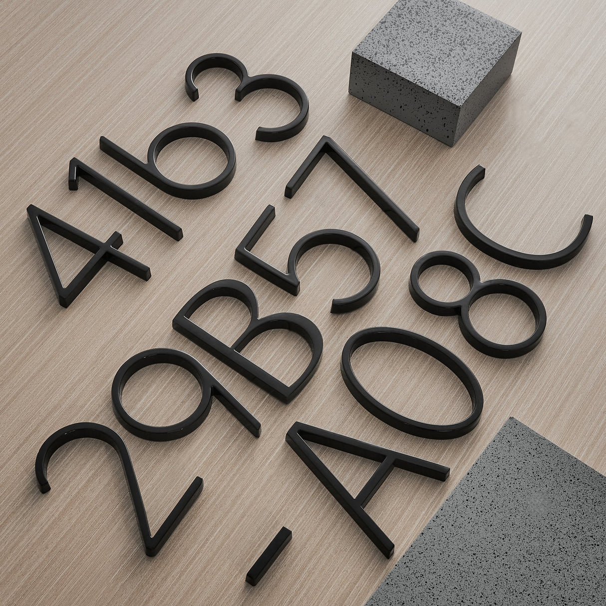 Modern Black House Numbers Floating 3D Metal Design - Product showcase