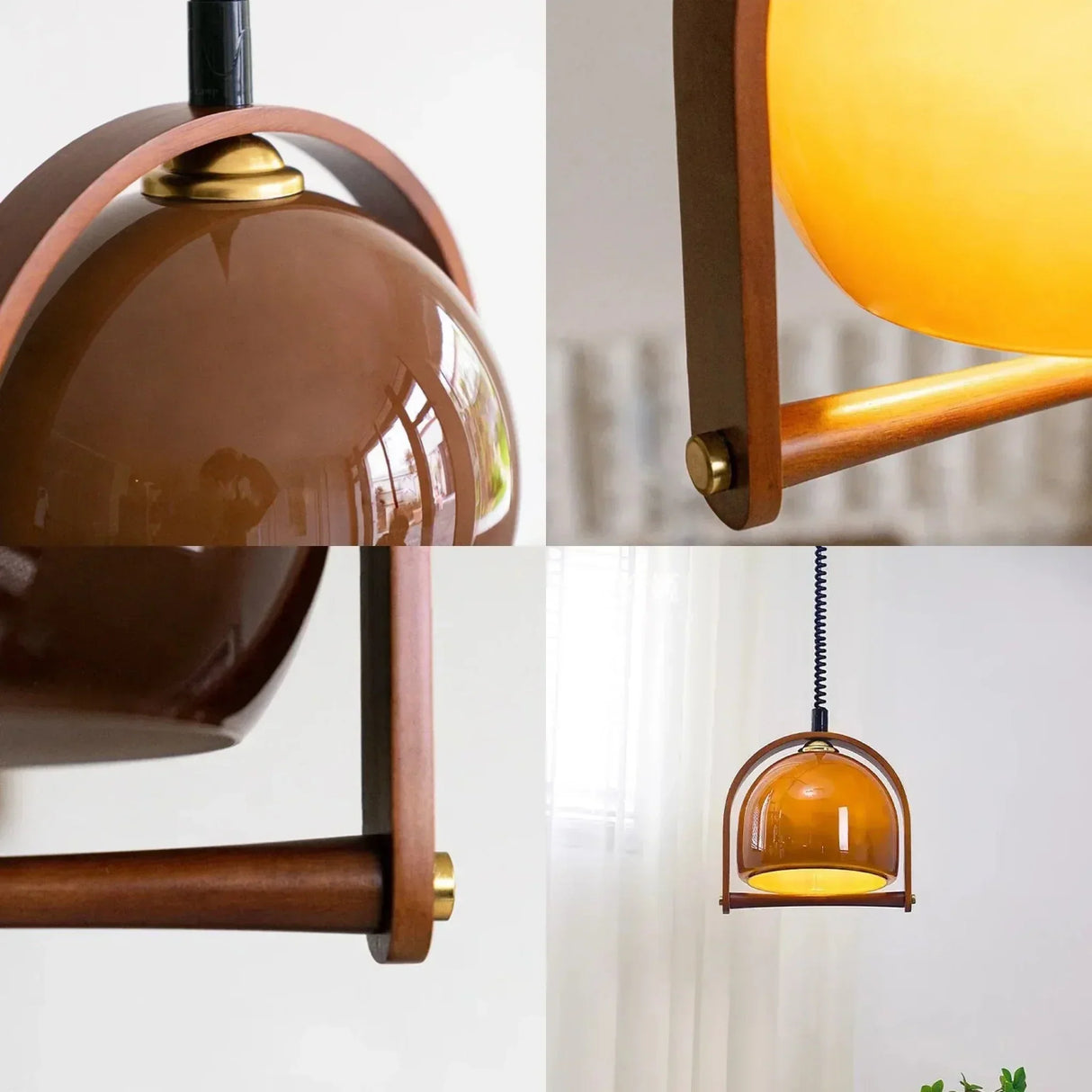 Bauhaus Pendant Light Glass Dome Wood Frame Design - Product detail 9