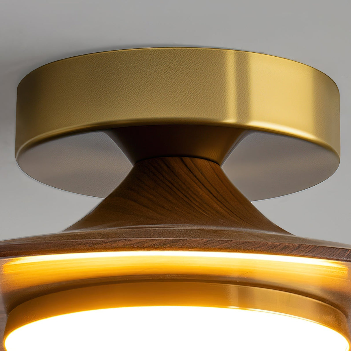Modern Ceiling Light Walnut Wood and Gold Disc Design - Product detail 7