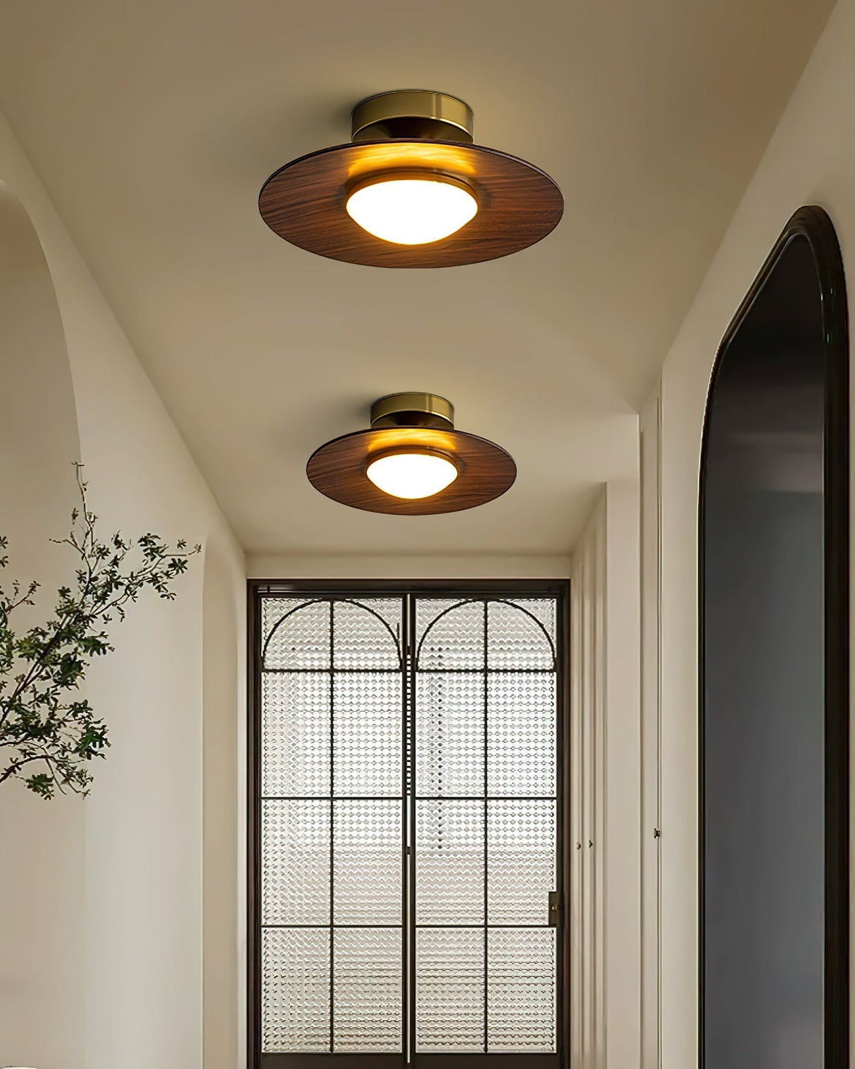 Modern Ceiling Light Walnut Wood and Gold Disc Design - Product detail 10