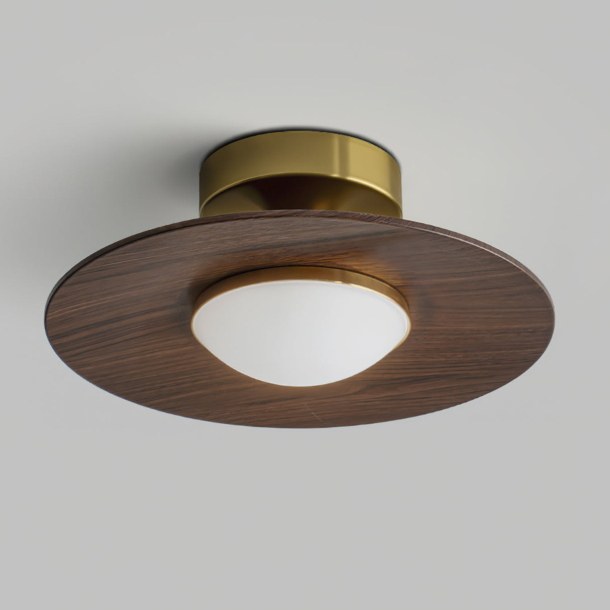 Modern Ceiling Light Walnut Wood and Gold Disc Design - Product detail 8