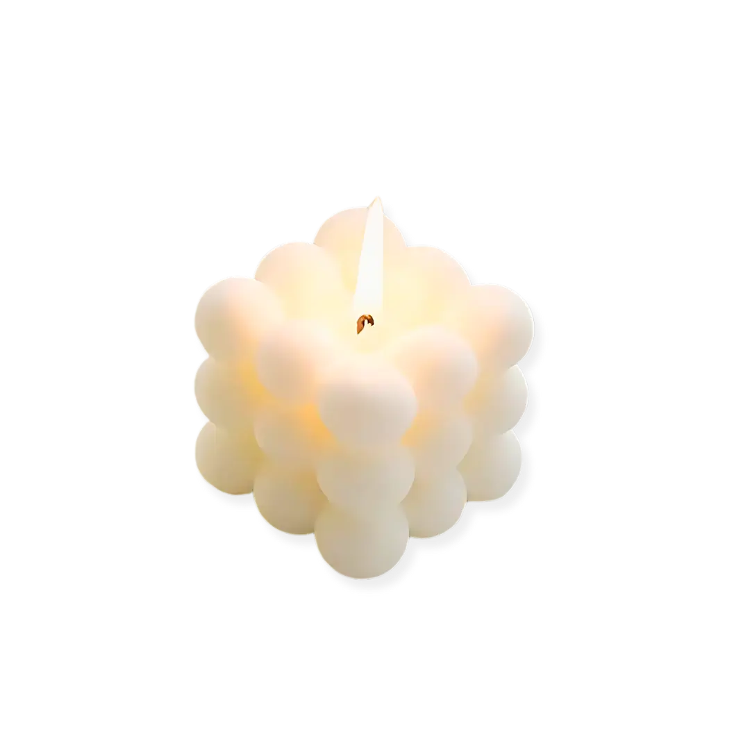 Bubble Cube Candle Modern Beeswax Design - Detailed view