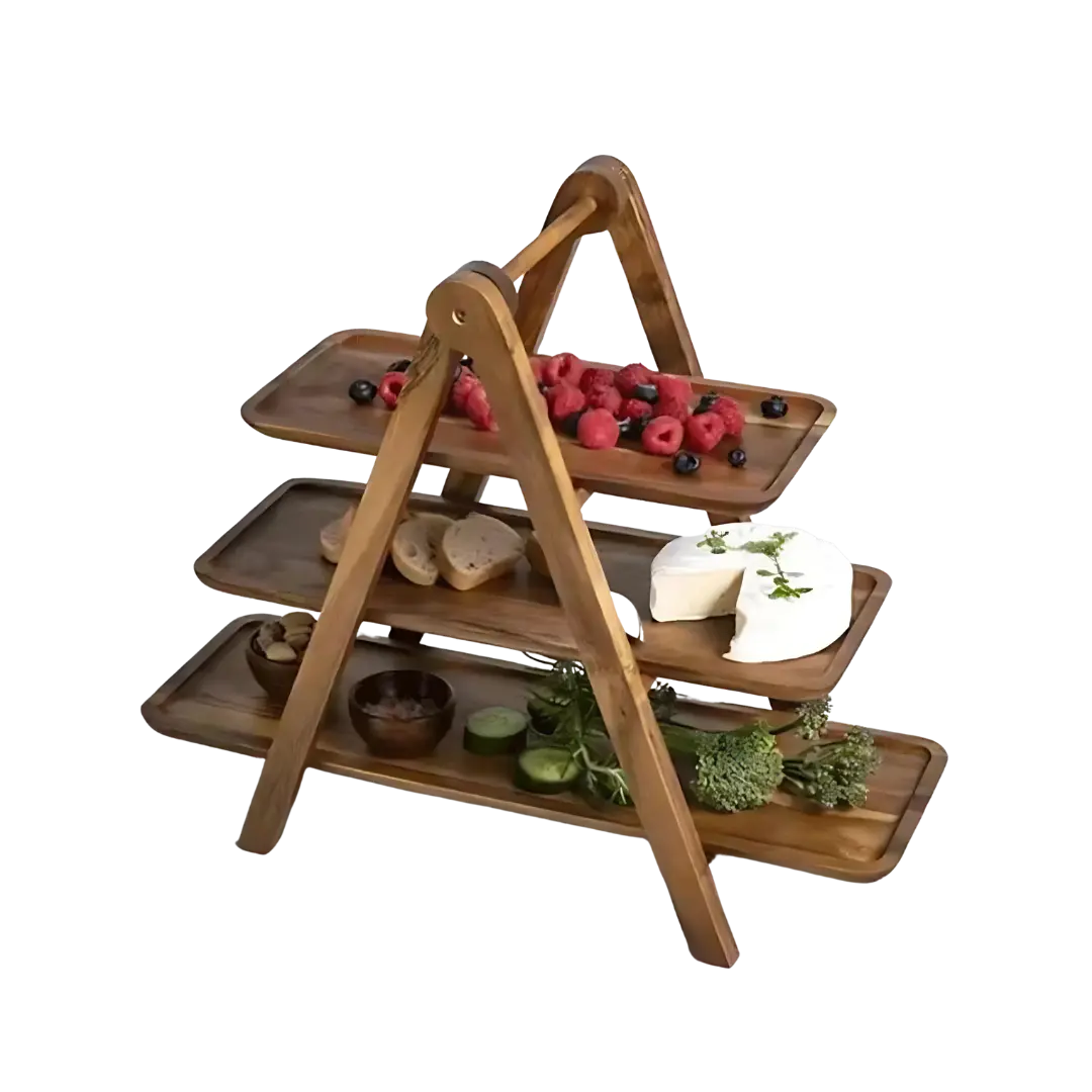 Wooden Serving Tray 3-Tier A-Frame Design - Detailed view