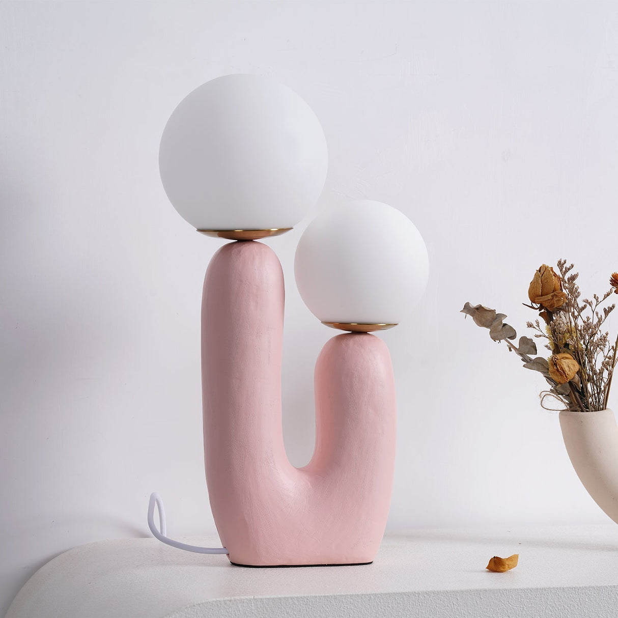 Modern Glass Table Lamp Pink Resin Base With Dual Globes - Product detail 13