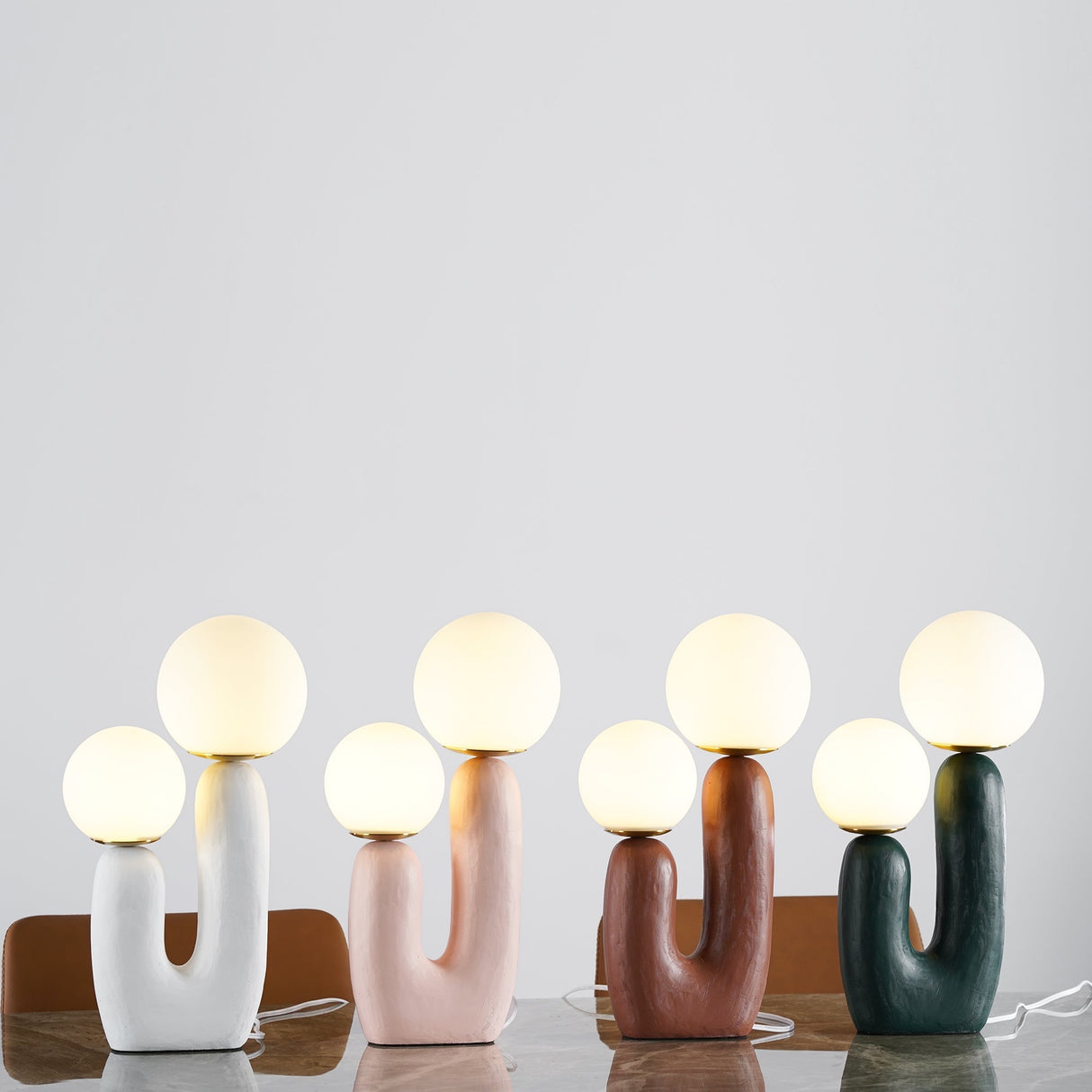 Modern Glass Table Lamp Pink Resin Base With Dual Globes - Product detail 16