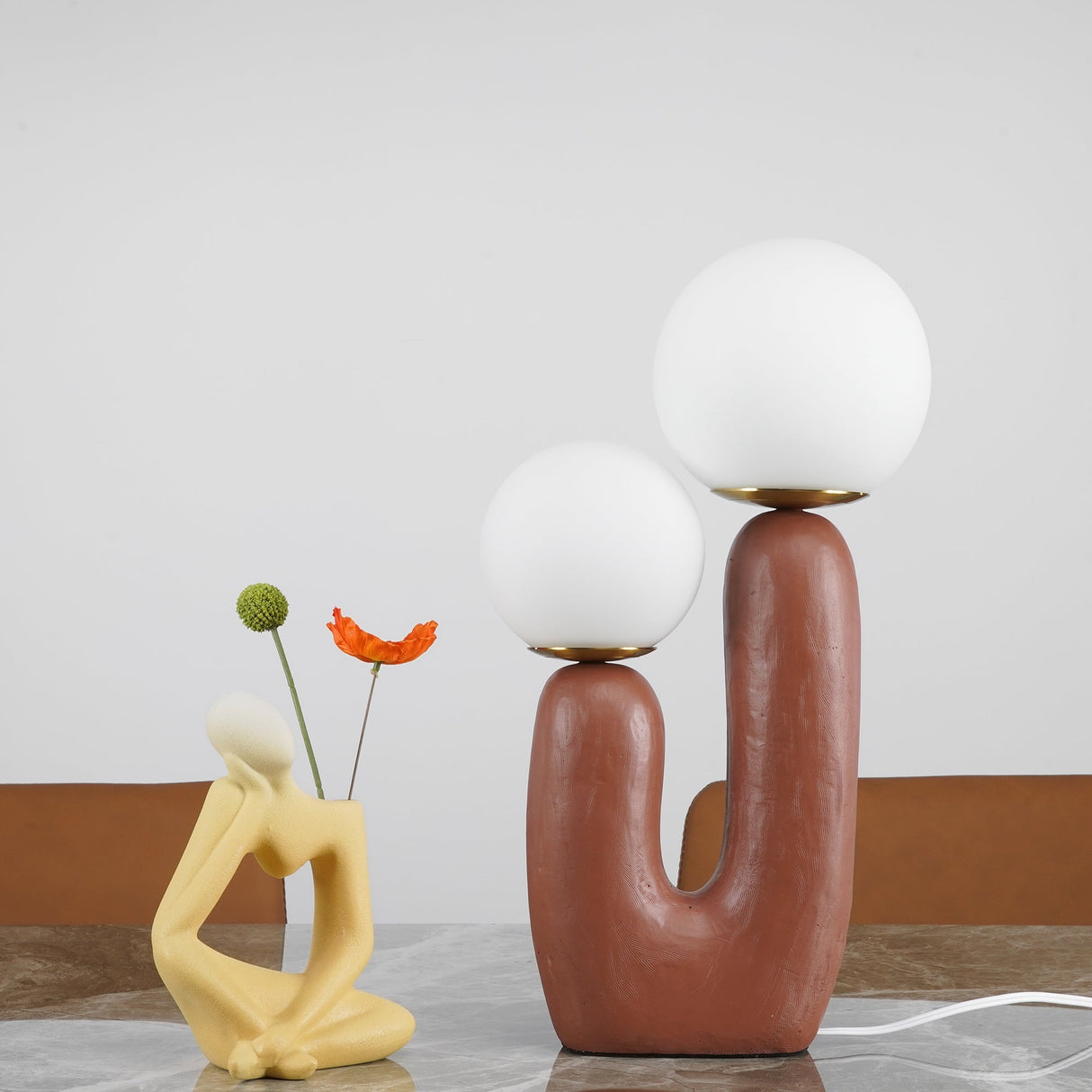 Modern Glass Table Lamp Pink Resin Base With Dual Globes - Product detail 27