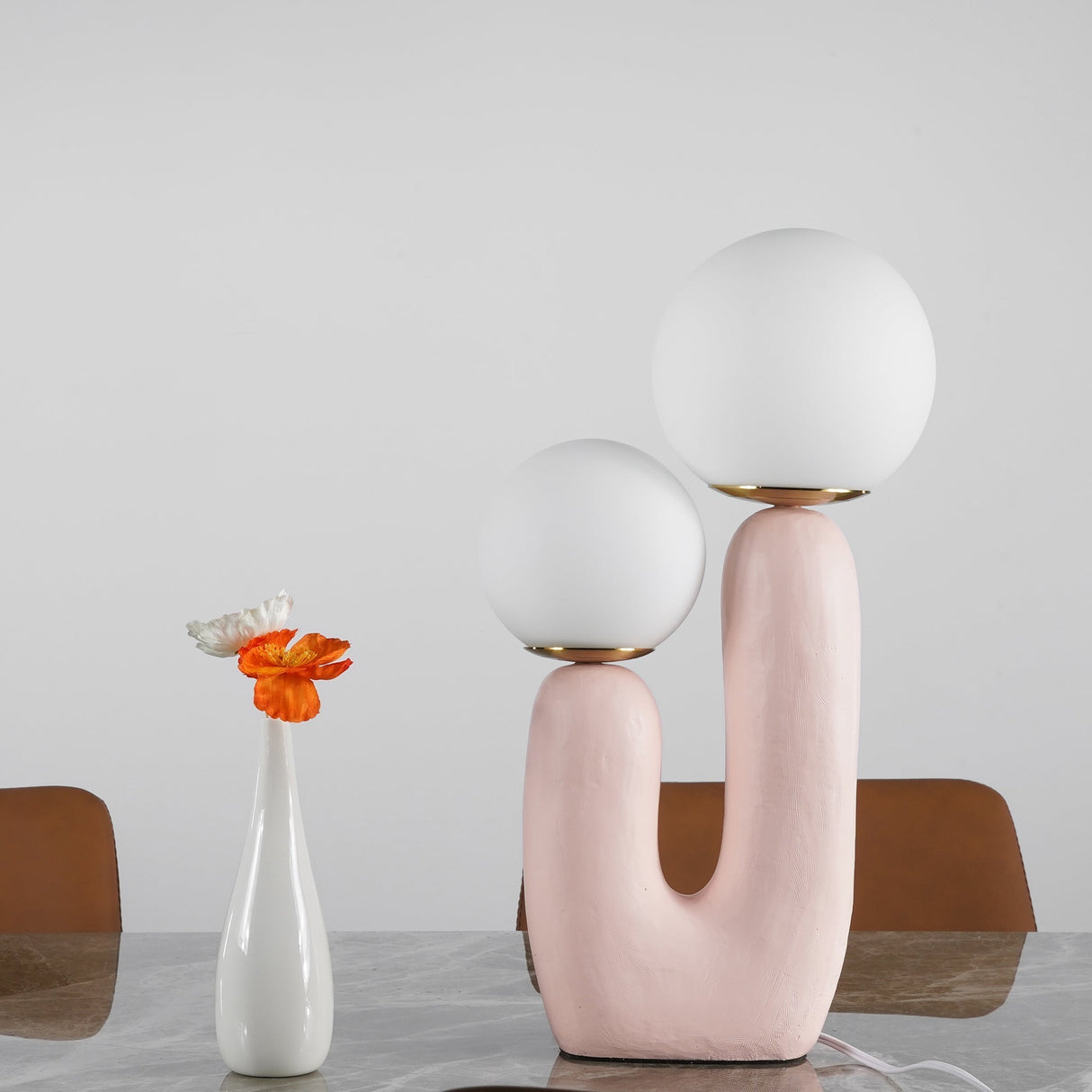 Modern Glass Table Lamp Pink Resin Base With Dual Globes - Product detail 28