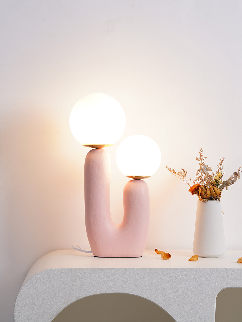 Modern Glass Table Lamp Pink Resin Base With Dual Globes - Product detail 10