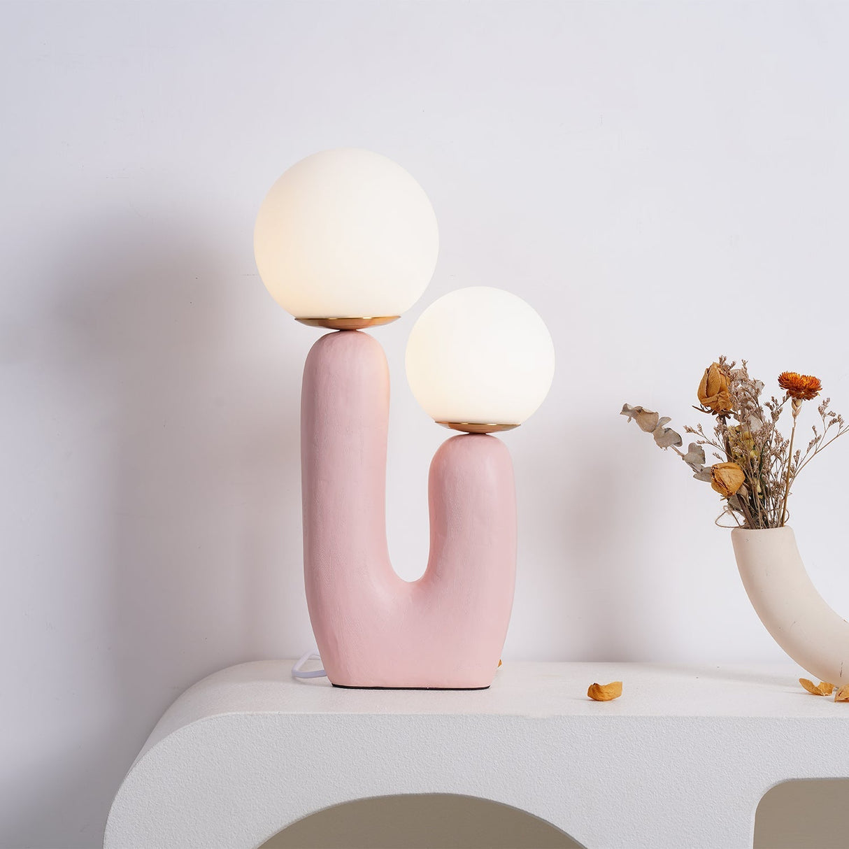 Modern Glass Table Lamp Pink Resin Base With Dual Globes - Product detail 67