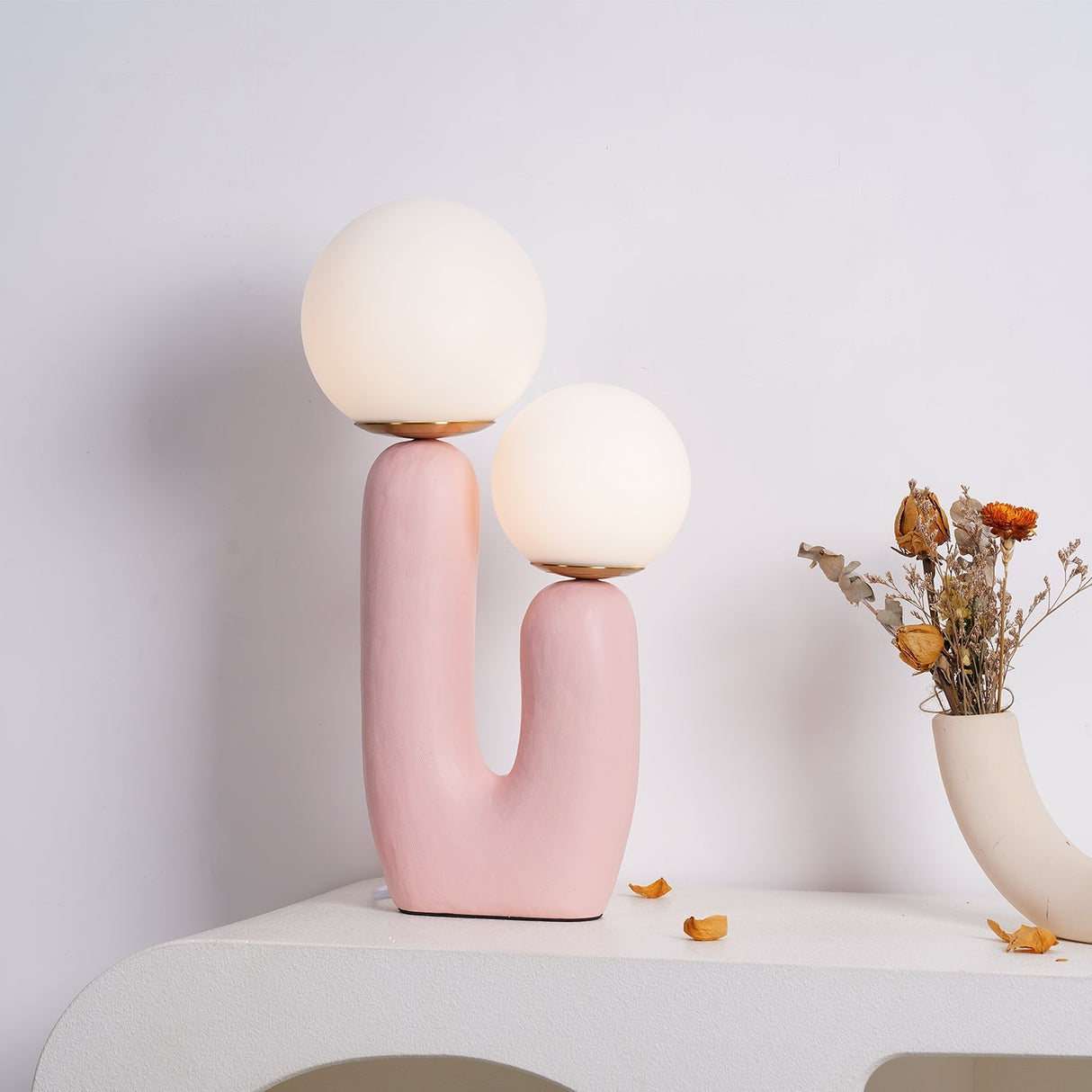 Modern Glass Table Lamp Pink Resin Base With Dual Globes - Product detail 5