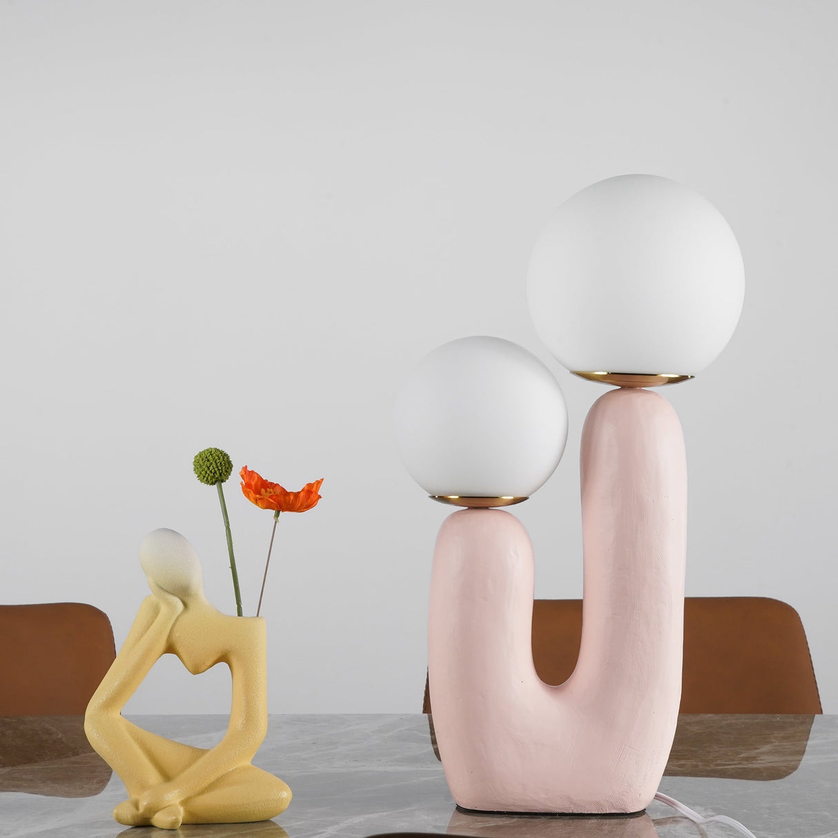 Modern Glass Table Lamp Pink Resin Base With Dual Globes - Product detail 37
