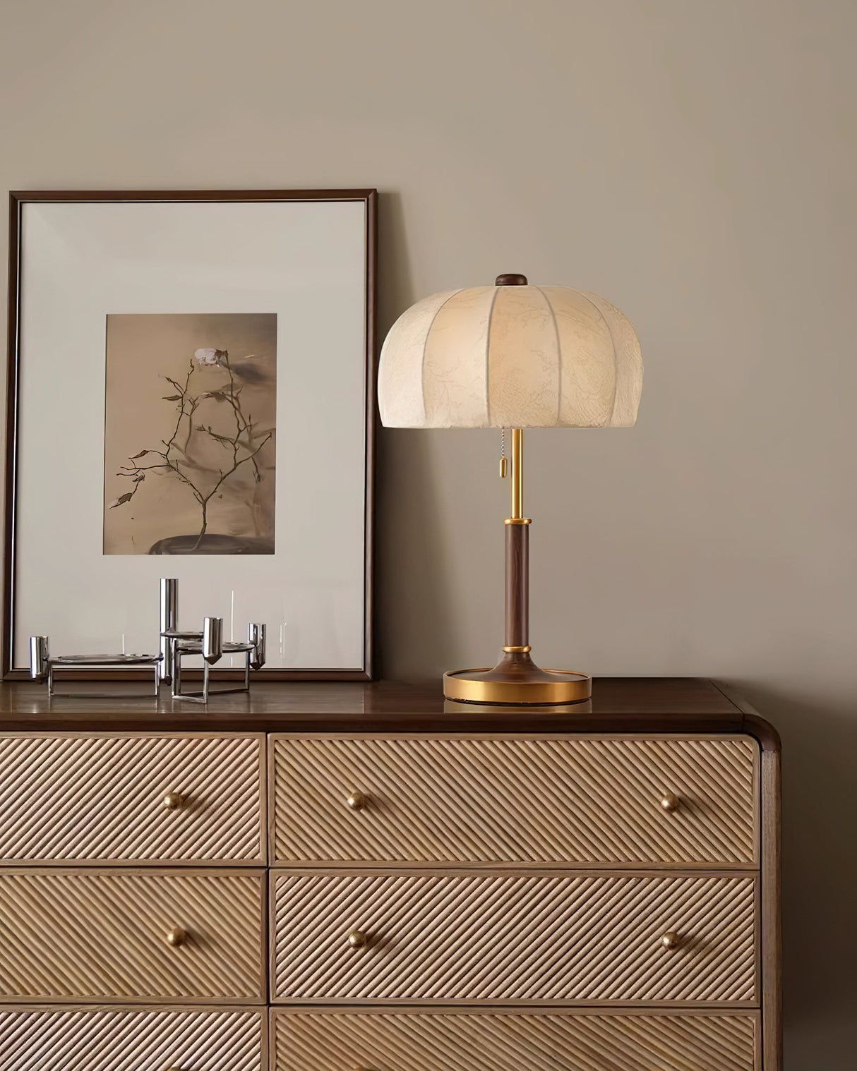 Modern Table Lamp Cream Fabric Shade with Brass Base - Product detail 9