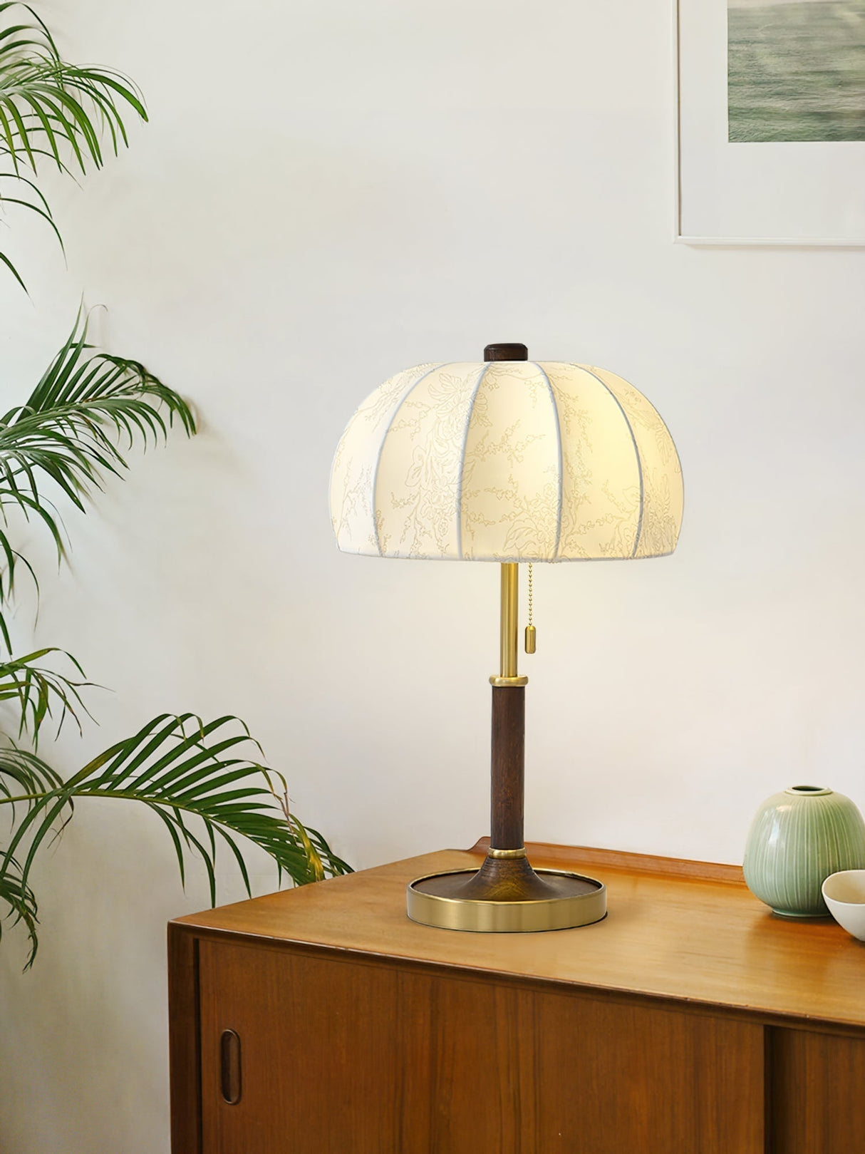 Modern Table Lamp Cream Fabric Shade with Brass Base - Product example