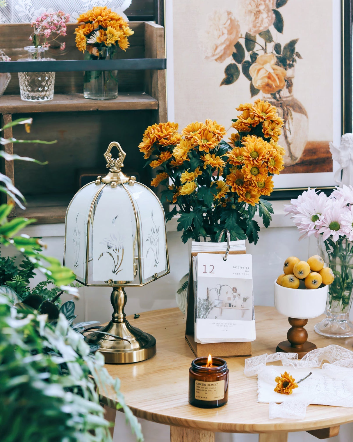 Victorian Table Lamp Glass Dome Orchid Pattern - Product example