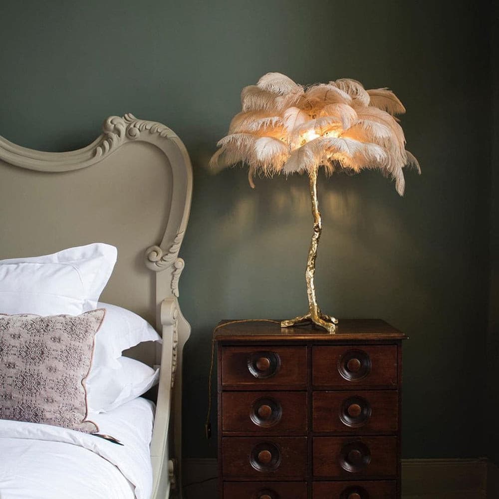 Feather Table Lamp Gold Base with Pink Ostrich Plumes - Product detail 37