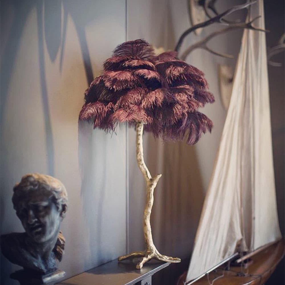 Feather Table Lamp Gold Base with Pink Ostrich Plumes - Product detail 38