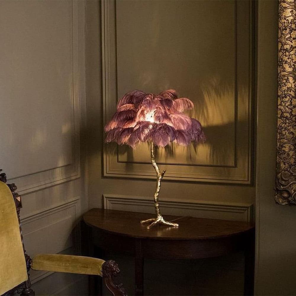 Feather Table Lamp Gold Base with Pink Ostrich Plumes - Product detail 44