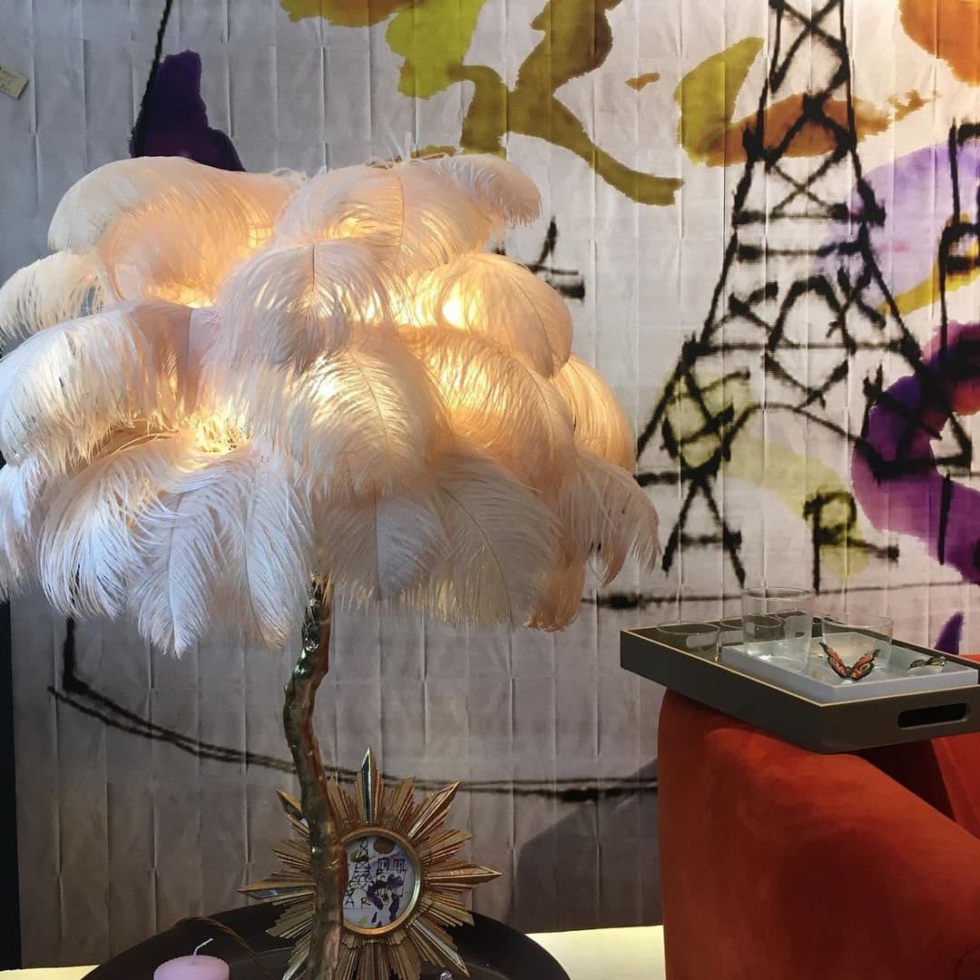 Feather Table Lamp Gold Base with Pink Ostrich Plumes - Product detail 45