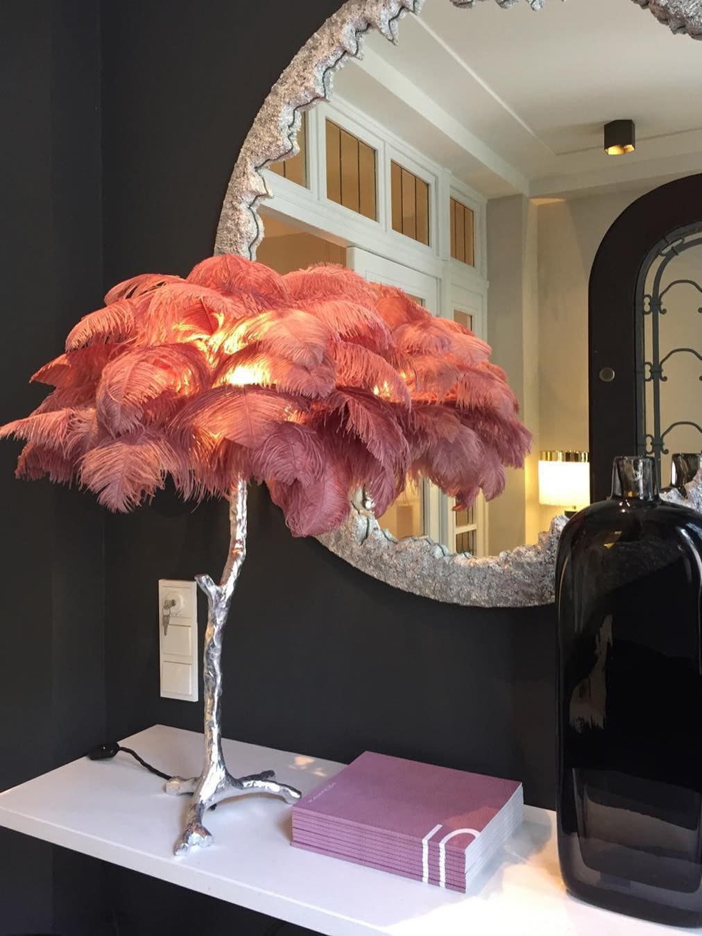 Feather Table Lamp Gold Base with Pink Ostrich Plumes - Product detail 48