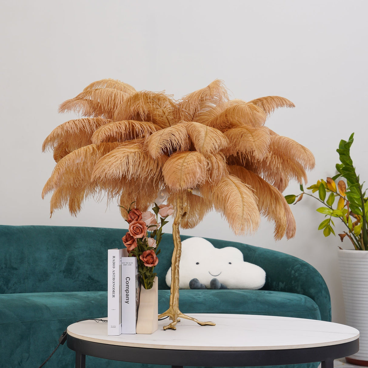 Feather Table Lamp Gold Base with Pink Ostrich Plumes - Product detail 14