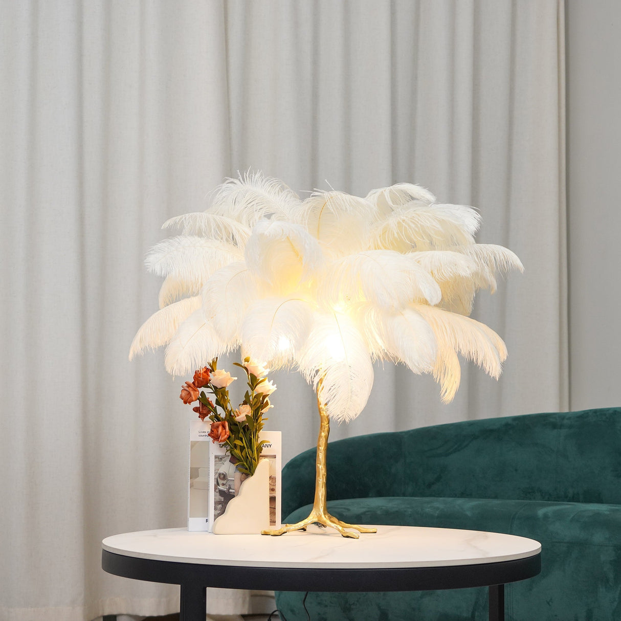 Feather Table Lamp Gold Base with Pink Ostrich Plumes - Product detail 13