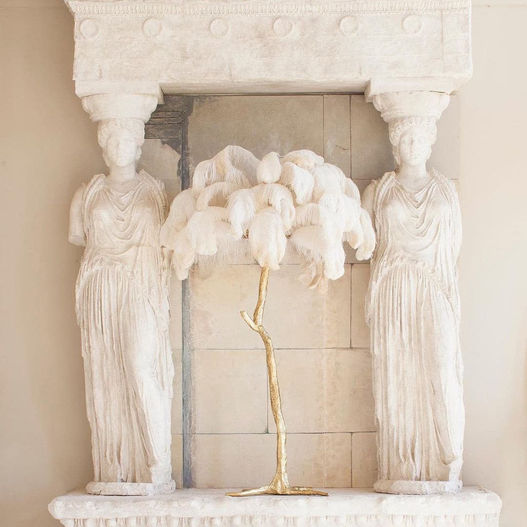 Feather Table Lamp Gold Base with Pink Ostrich Plumes - Product example