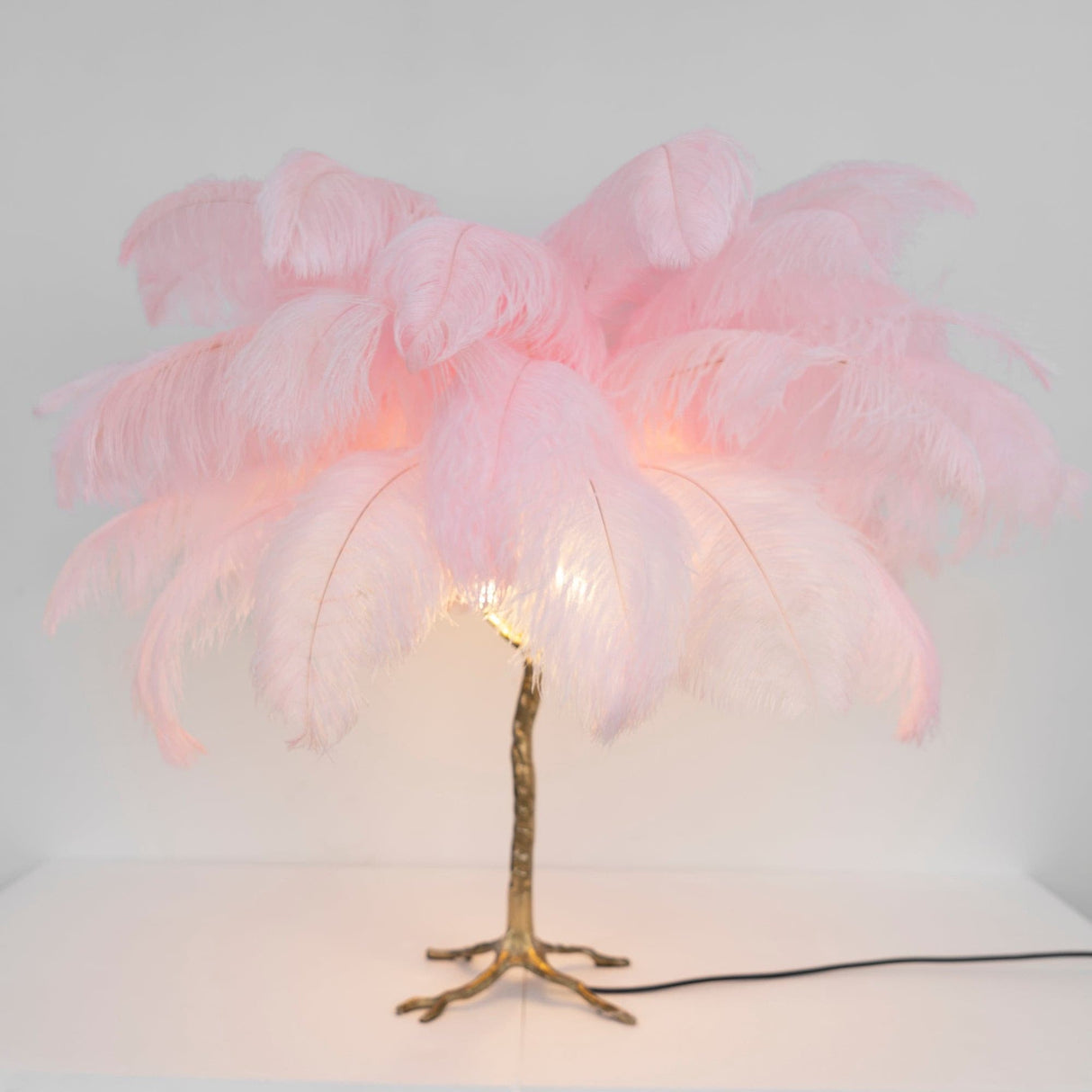 Feather Table Lamp Gold Base with Pink Ostrich Plumes - Product detail 8