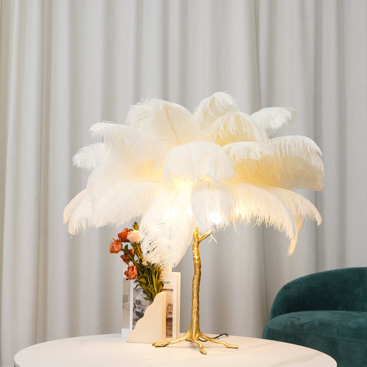 Feather Table Lamp Gold Base with Pink Ostrich Plumes - Product detail 22