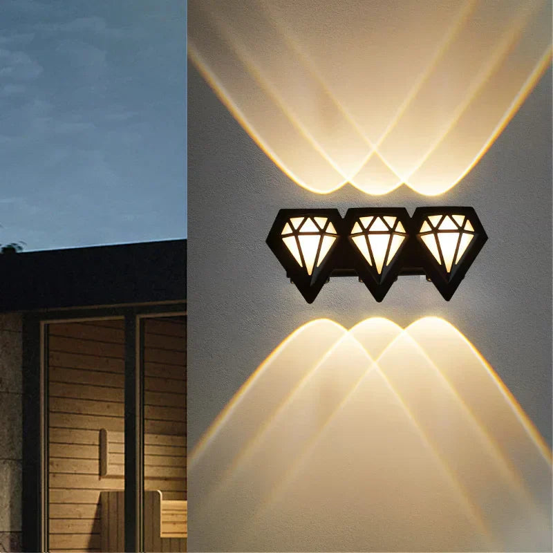 Diamond Outdoor Wall Light Modern LED Triple Beam Design - Detailed view